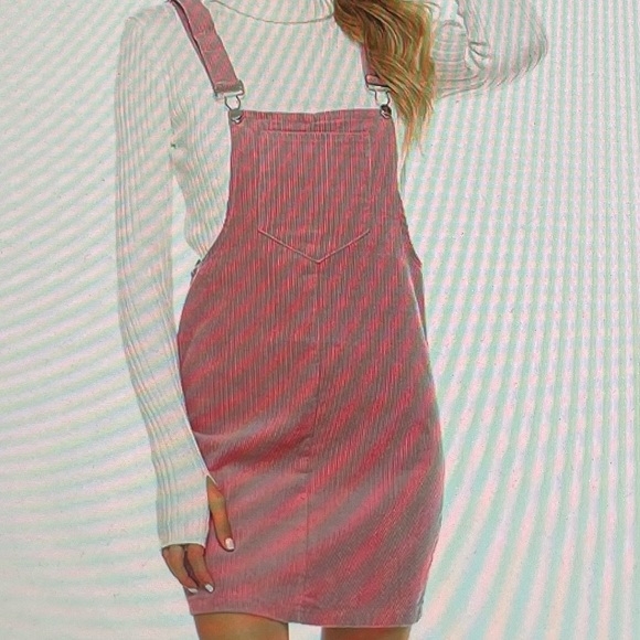 Pink corduroy overall bib pinafore suspender dress, size S Barbiecore boho - Picture 1 of 16